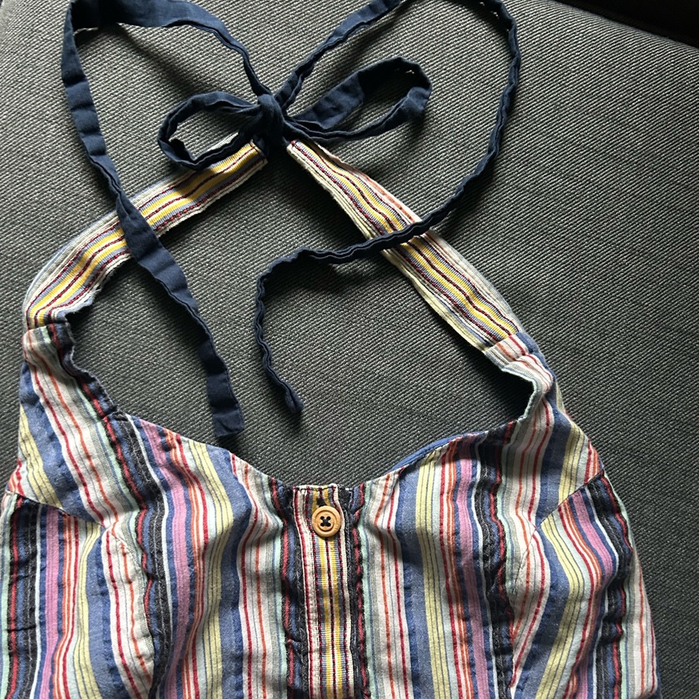 Anthropologie Maeve Striped Halter Tiered
Button Front Dress Size 8 - Picture 9 of 16